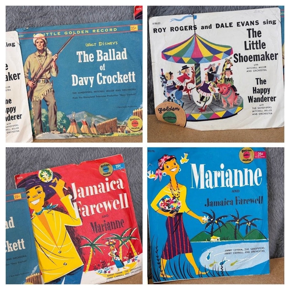 Vintage Little Golden Records Lot 3 Davy Crockett Roy Rogers Disney 78 RPM 1950s